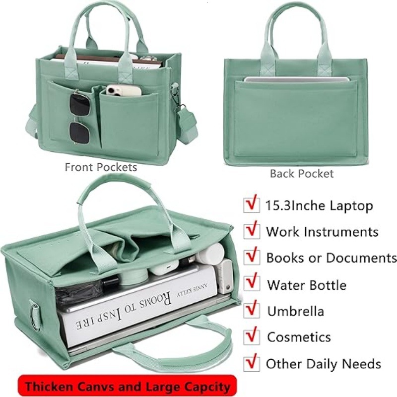 Women's Large Canvas Tote with Pocket, Laptop Crossbody Bag, Wallet, Everyday Bag for Work, Beach, Gym