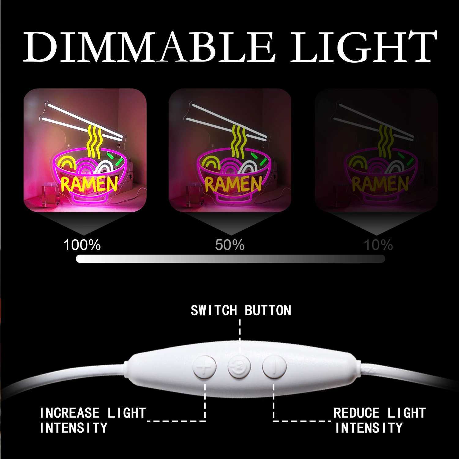 Ramen Neon Sign USB Dimmable Neon Lights for Restaurant Japanese Noodle Shop Bar Kitchen Dining Room Party Business Wall Decor XJ250602
