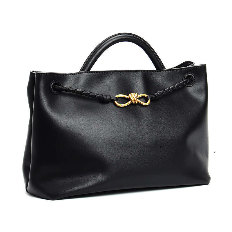 New Andiamo Bowknot Full Cowhide Classic Woven Commuter Large Capacity Tote Handbag