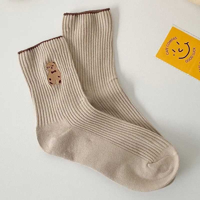 5pairs Cartoon Bear Socks Soft Cotton Socks Autumn Coffee Stockings Kawaii Women Socks Korean Casual Stockings Women Hosiery T250602