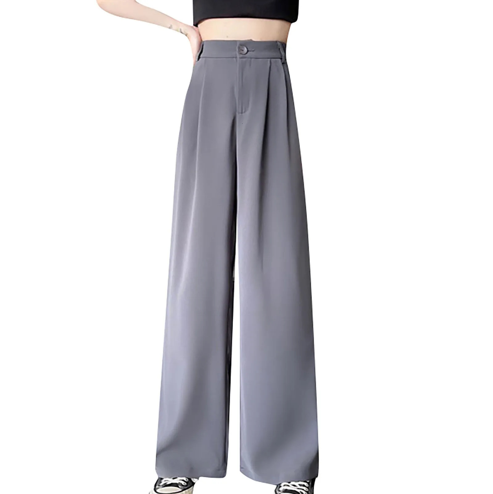 Solid Color High Waist Casual All-match Spring And Summer Daily Basic Commuting Suit Fabric Wide-leg Straight Pants For Ladies 250603