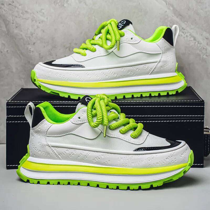 2025 New Men's Platform Mesh Sneakers Thick Sole Elevating Low-Cut Two-Tone Breathable Casual Sports Streetwear Trendy Footwear