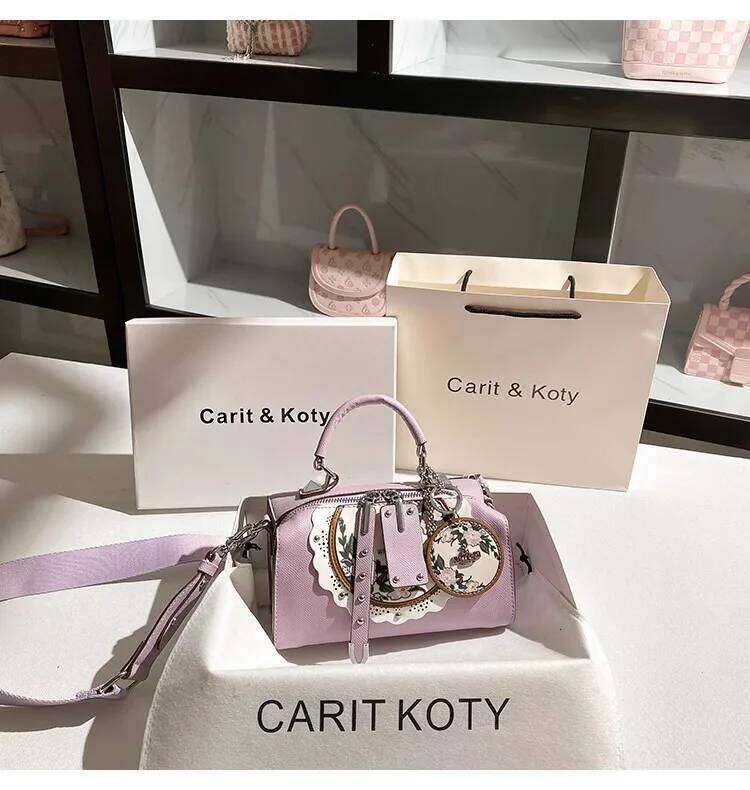 Purple Color Fashion Embroidery Floral Pillow High Quality Women Handbag Lady Purse Textured Leather Shoulder Messenger Bag