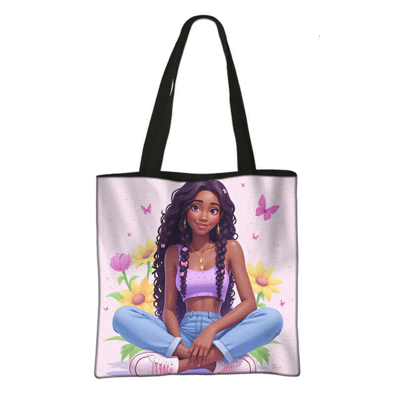 2024 New Style Girls' Handbag Polyester Oil Painting Women's Crossbody Portable Large Supermarket Shopping Bag