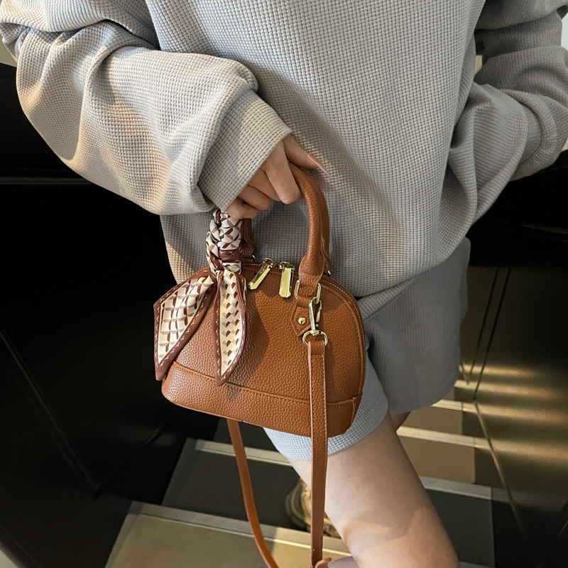 designer Lychee Pattern Scarf Handbag Shell Bag for Women 2025 Spring Summer New Fashionable Daily Commuter Shoulder Crossbody Bag