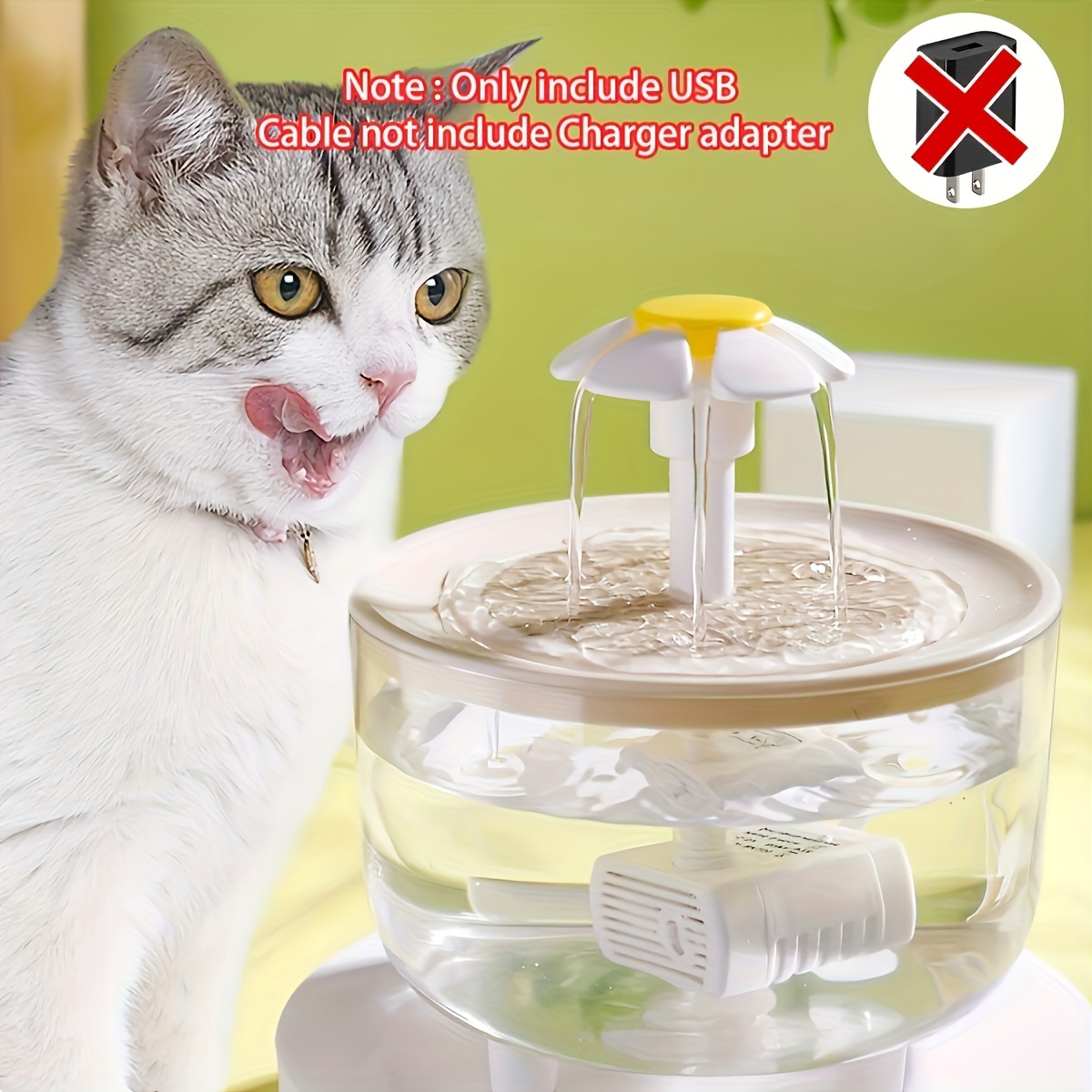 Ultra-Quiet 50.72 Oz Clear Pet Drinking Fountain, with 1 Water Pumb- USB Powered, Easy to Clean, BPA Free, Suitable for Cats And Small Pets, Without B