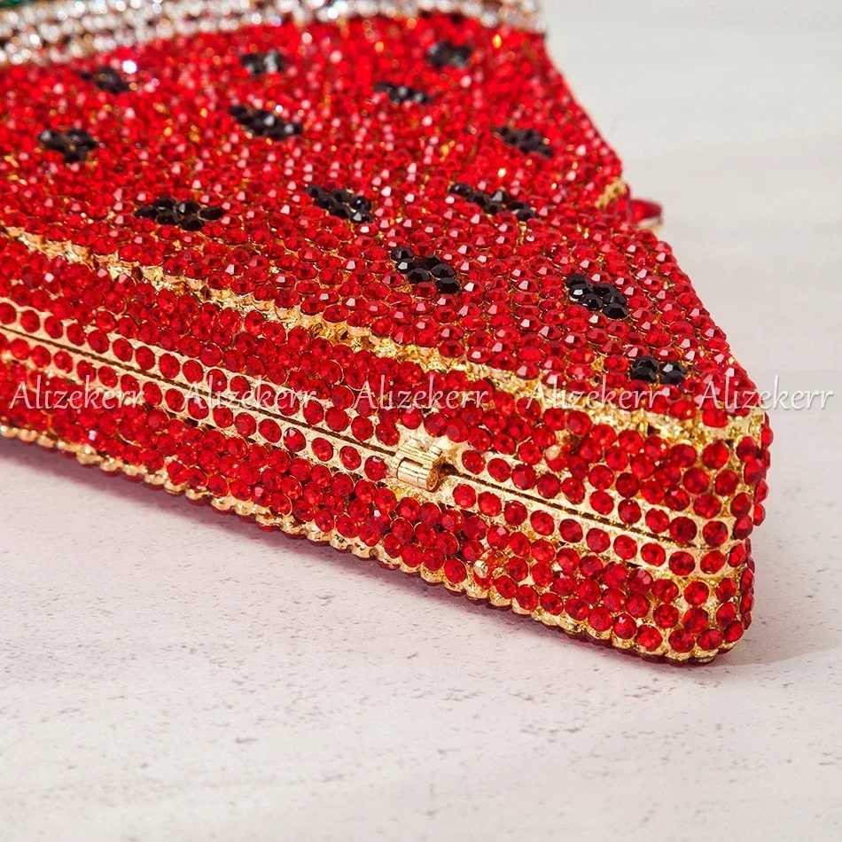 Alizekerr Pizza Shaped Diamond Evening Clutch Bags 2024 New Gorgeous Unique Metallic Watermelon Rhinestone Purses Wedding Party Z250603
