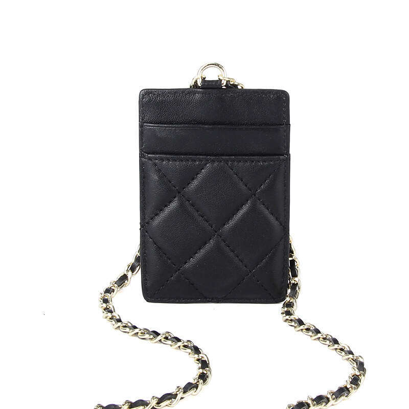 Sheepskin Women's Fashionable Compact Lightweight ID Chain Neck Hanging Multi-Card Slot Badge Business Card Holder