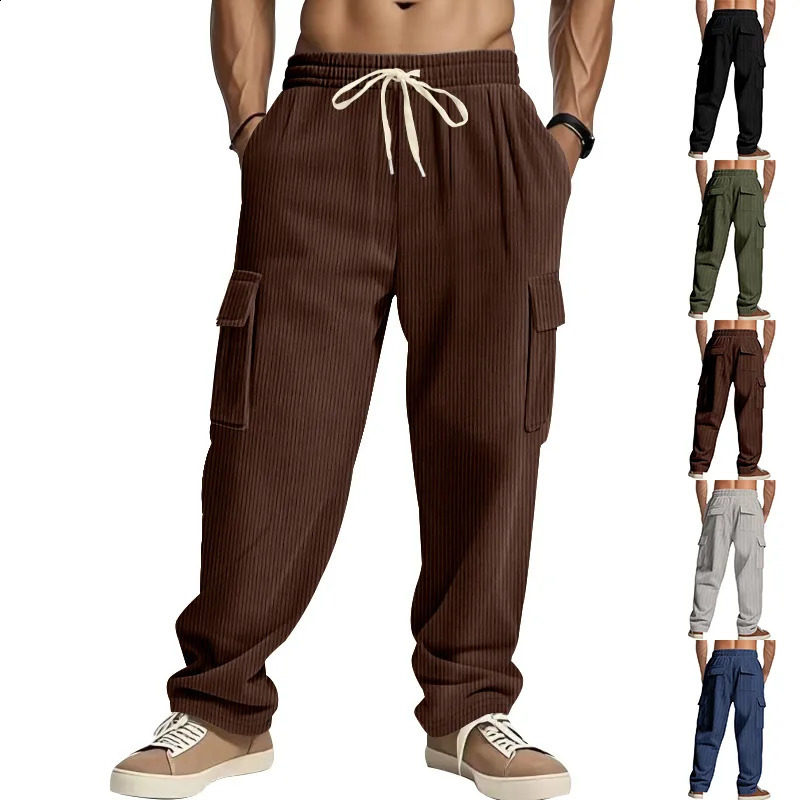 Heavy corduroy American retro overalls mens multi-pocket loose wide-leg casual trousers 250528