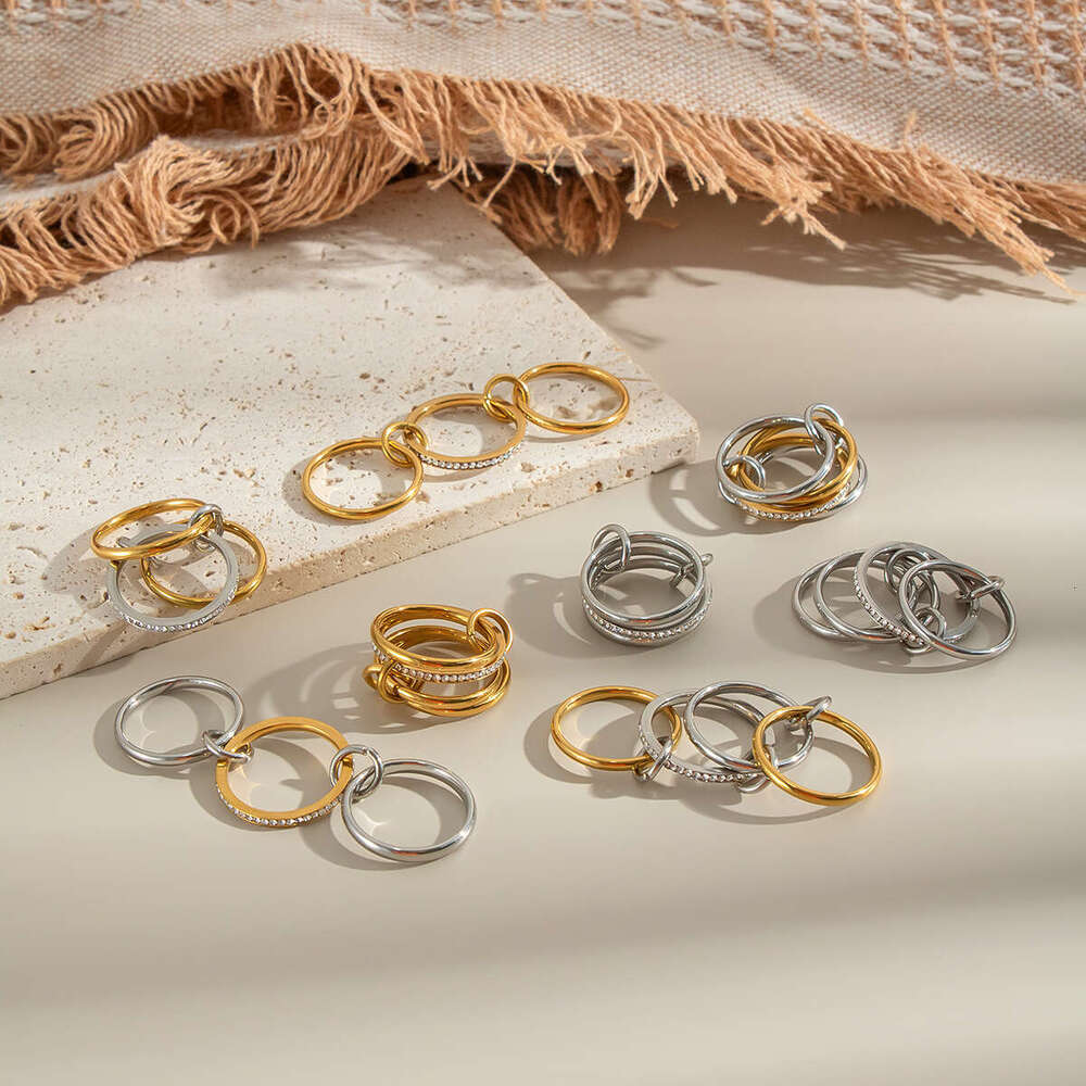 Hot Selling Stainless Steel Plain Band Stackable Rings Gold Simple Versatile with Diamond Hand Jewelry Ring