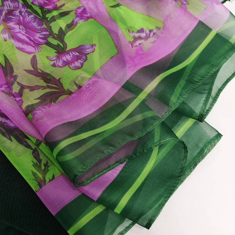 for Women Fashion High-end Imitation Silk Soft Gauze Shawl Versatile Thin Sun Protection Neck Warmer Floral Scarf