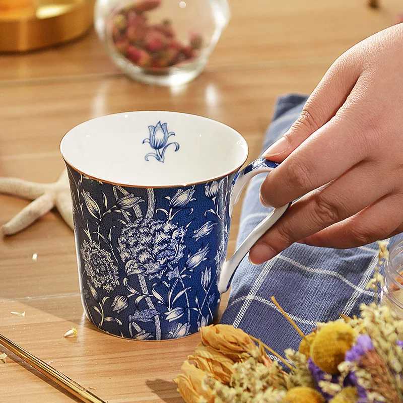 European Bone China Breakfast Milk Mug Ceramic Pattern Coffee Cup English Afternoon Tea Accessories Home Latte Coffee Cup Gifts Y250603