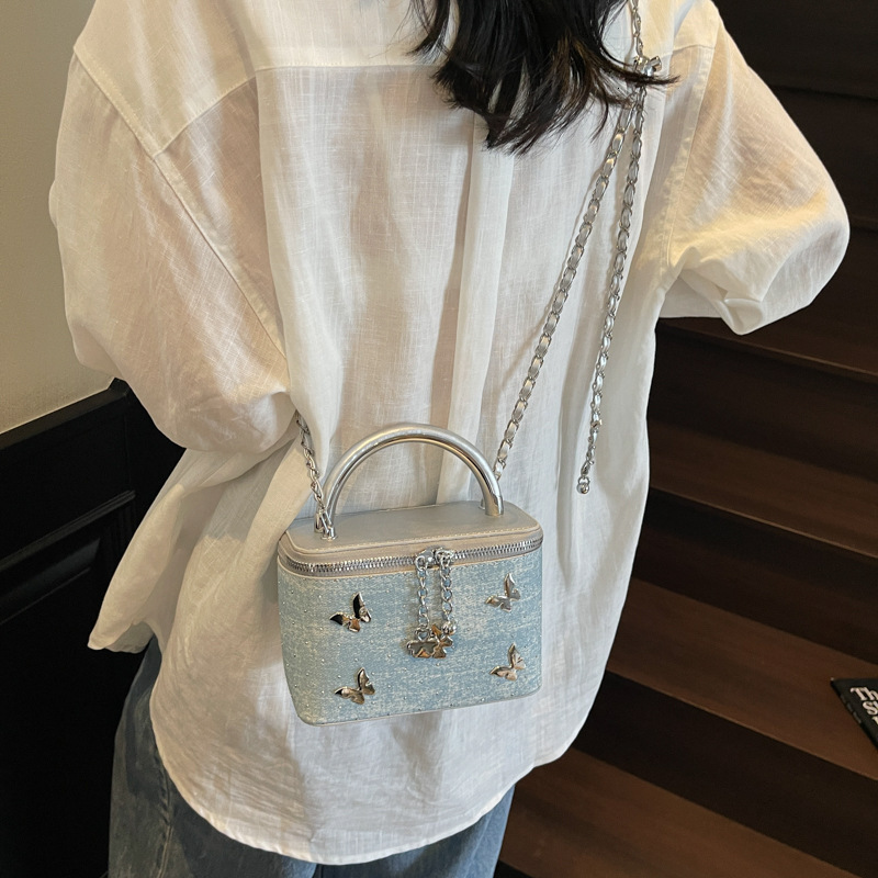 designer High-End Denim Chain Handbag Small Square Bag for Women 2025 New Versatile Fashion Single Shoulder Crossbody Box Bag