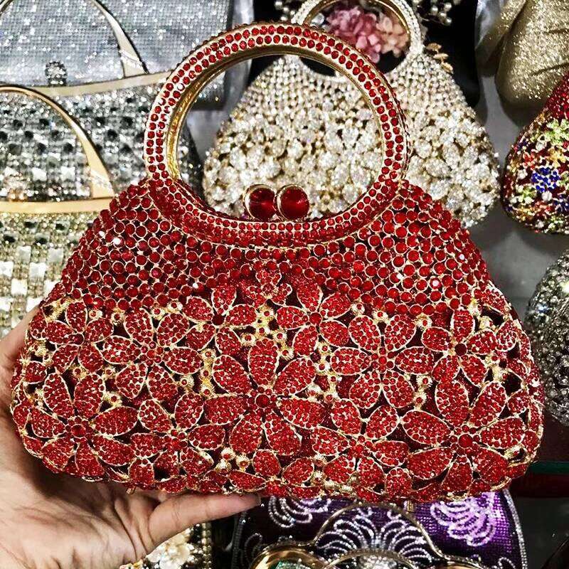 Metal Pearl Gold Top-Handle White Crystal Clutch Bag High Quality Women's Flower Dia Wedding Bridal Handbags Fashion Bags