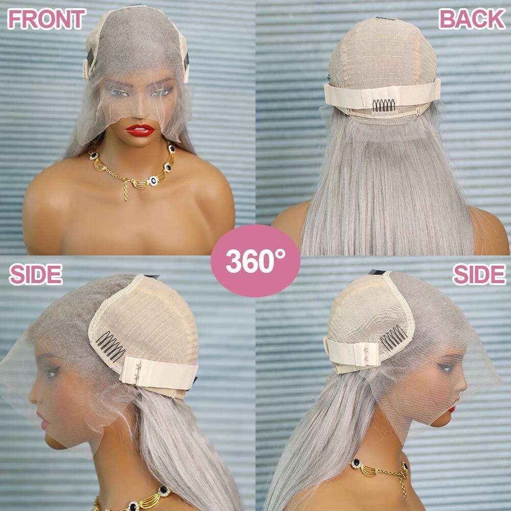 30 40Inch Sier Grey Human Hair Wigs 13x6 Frontal Brazilian Bone Straight Transparent HD 13x4 Lace Front Wig For Women