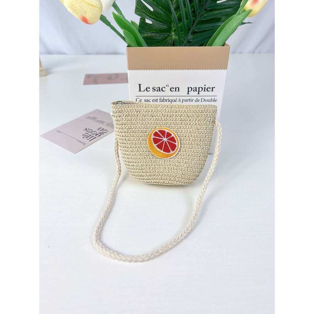 Children's Summer New Woven Cute Toddler Mini Crossbody Coin Purse Baby Fruit Straw Bag DIY