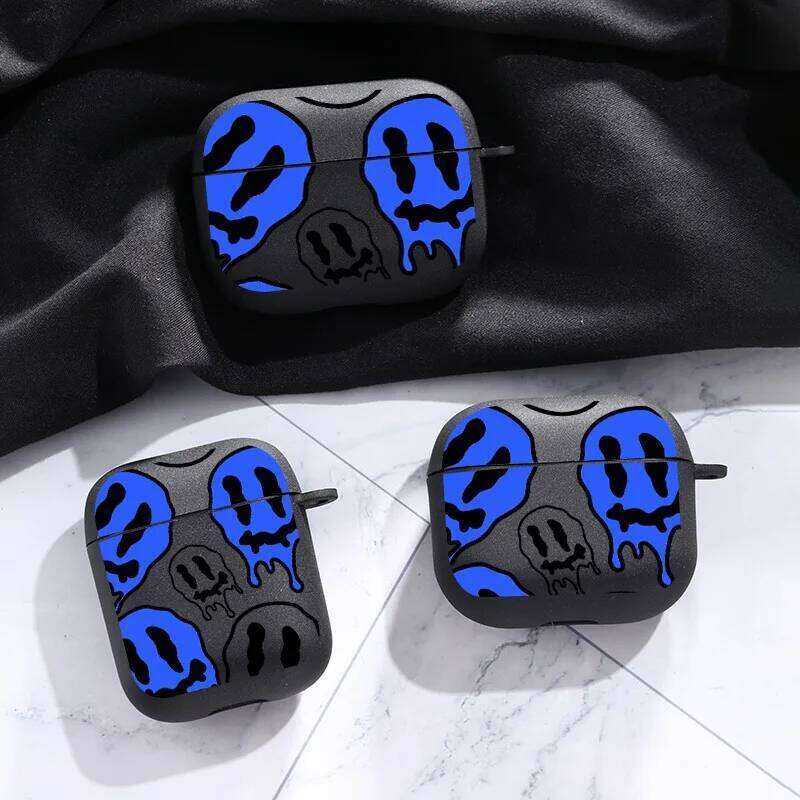 Black and Blue Ghost Face Graphic Case with Keychain for 4 3 1/2 Pro 2 Wireless Earphone Accessories Headphone Box Cover