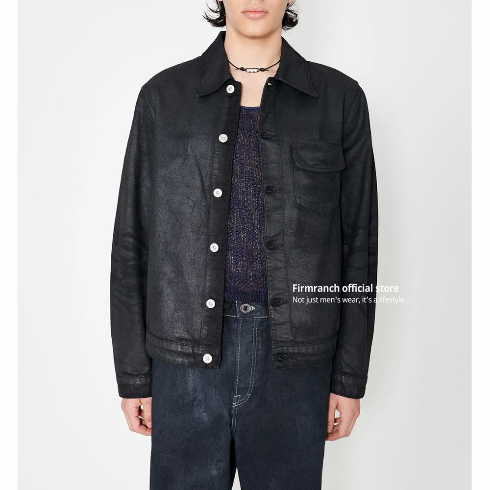 Firmranch Black Oil Wax Biker Jean Jackets With Silver Buckle Women Mens Denim Coat Loose Spring Autumn Bomber Blazer Free Ship 250530