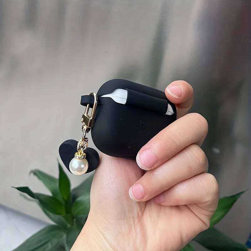 Love Heart Keychain Pro/Pro2 Cute Black Silicone Wireless Case For 3/4 Earphone Protective Cover
