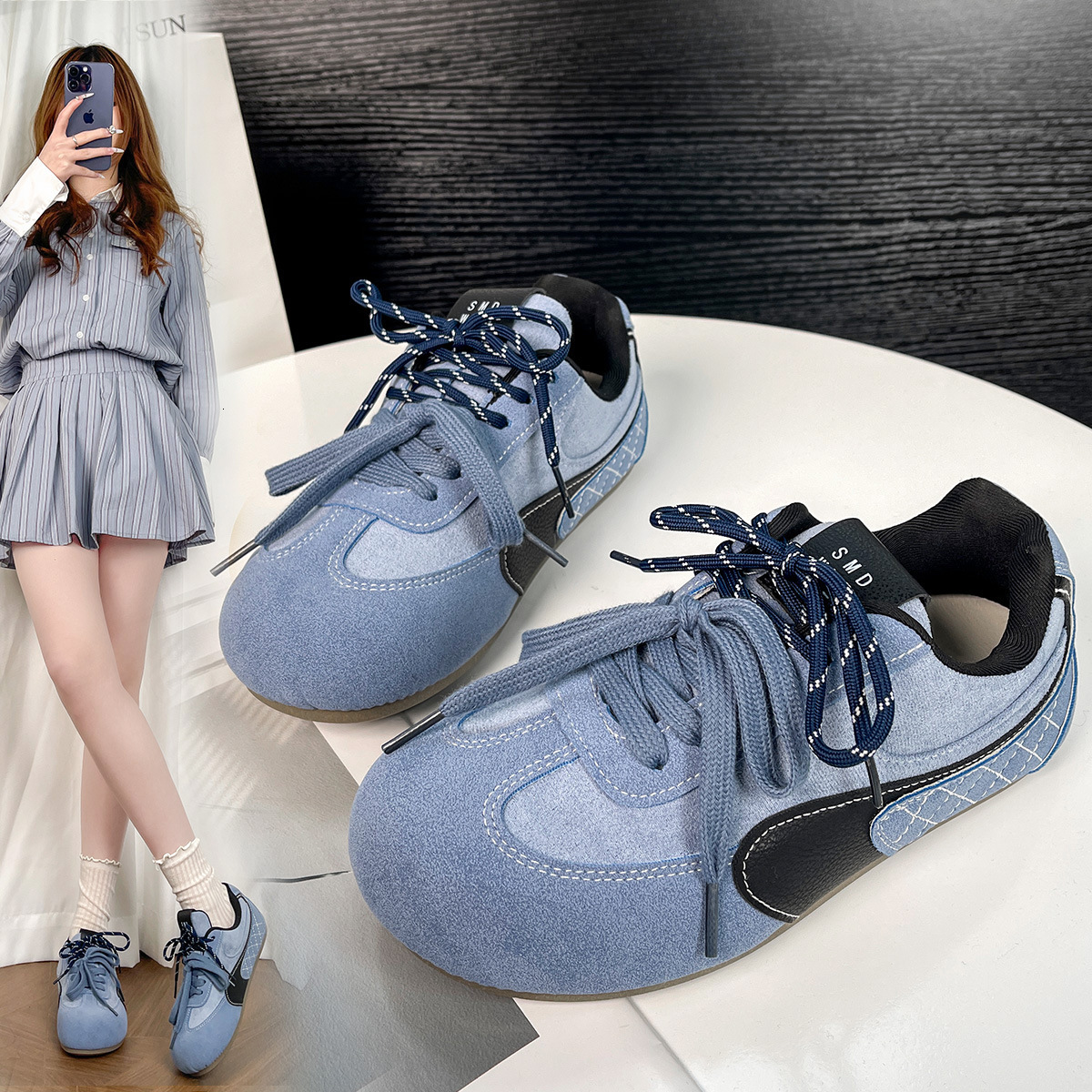 designer Hot-Selling Women's Shoes Soft Sole Comfortable Ins Korean Style Agan Shoes for Female Students Sports Casual Flat Height-Increasing Ger