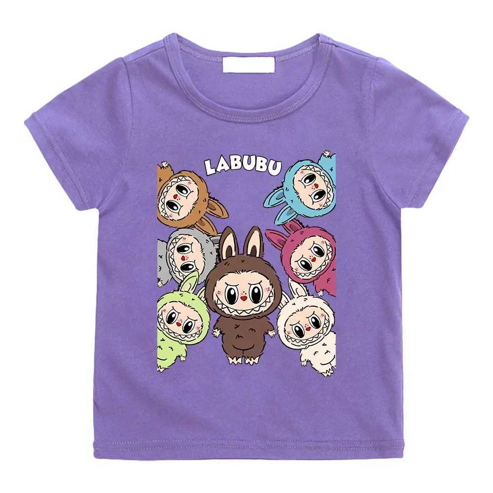 Labubu Plush Toy T-shirt Pure Cotton Cute Doll Cartoon Tee-shirt Children Kids Funko Pop T-shirt Camisetas Casual Soft Kawaii Top T250603