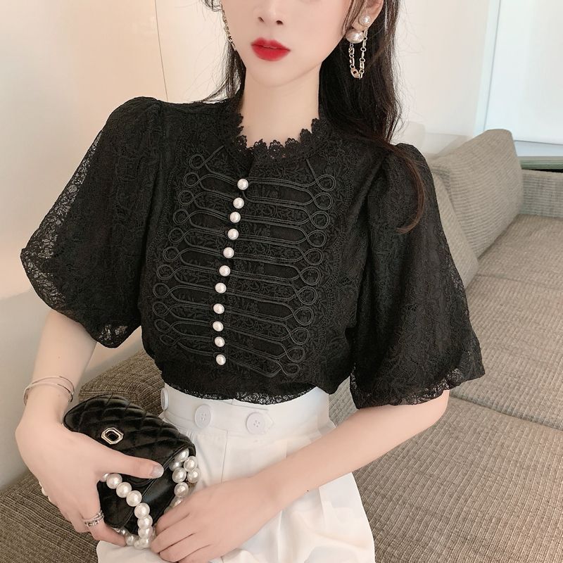 2025 Women's New Spring and Summer T-shirt New French Elegant Fluffy Sleeves Lace Women's Designer Shirt Summer New Design Feel Bead Decorat
