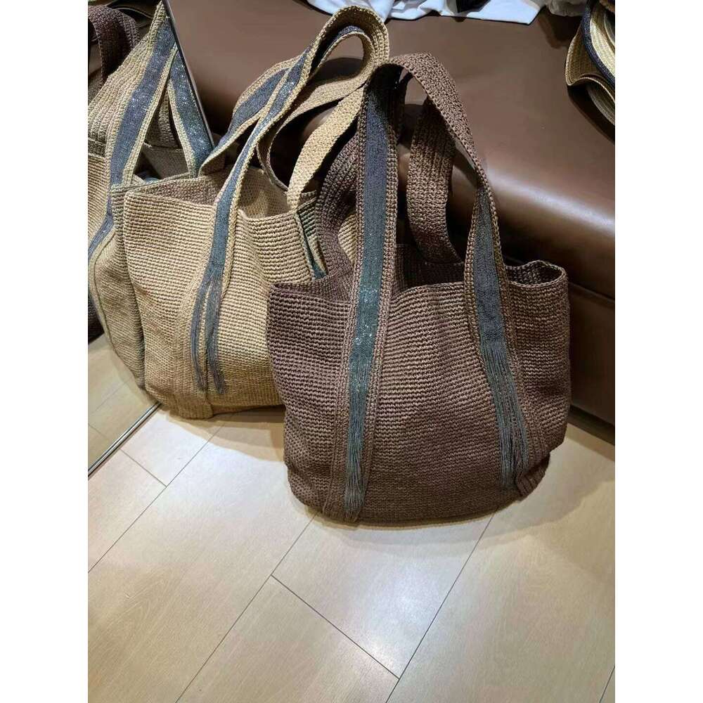 OLOEY OLOEY Spring And Summer Ladies New Hand-Woven Bags Hats Versatile Fashion Straw Beach Vacation Beaded Chain Tassels