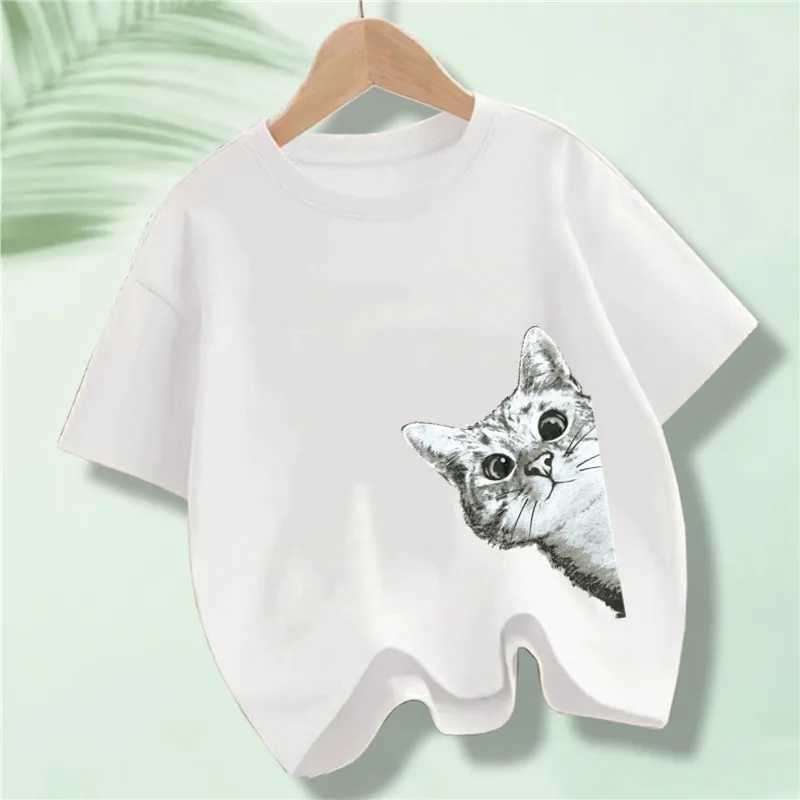 Meow Cat Funny Printing Kids T-Shirts Cotton Tee Clothes Boy Girl Summer Streetwear Tops Loose Short Sleeve T-shirt T250603