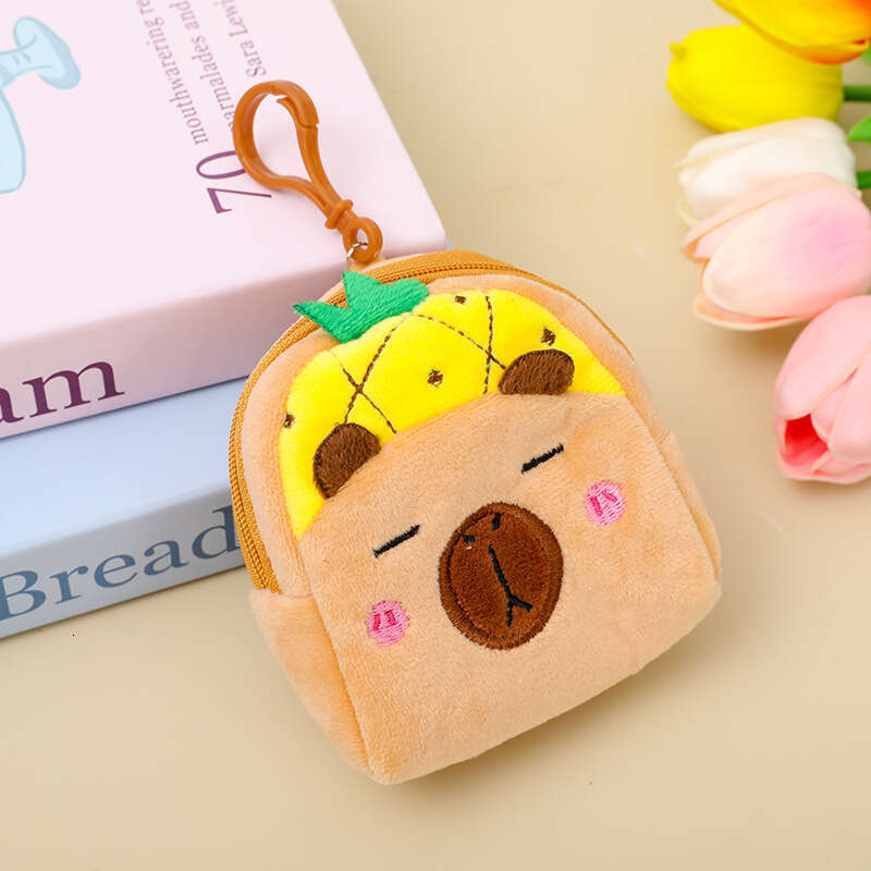 Fruit Style Capybara Cute Cartoon Plush Coin Purse Lipstick Storage Square Small Backpack