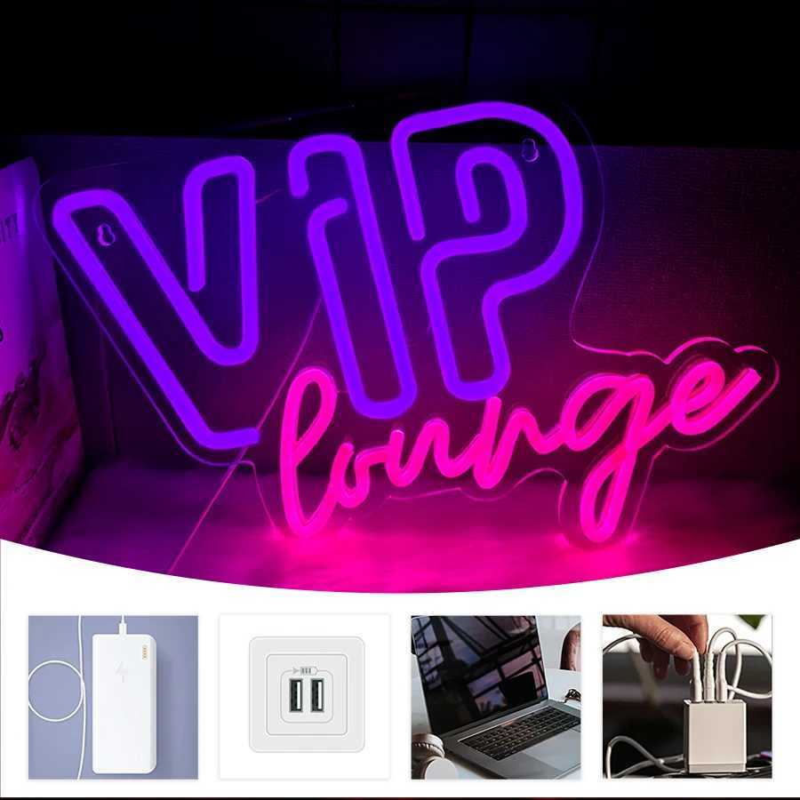 Vip Lounge Neon Sign Color LED Letter Light USB Powered Used for Business Clubs Hotels Bar Parties Rooms Vip Lounge Decor XJ250602