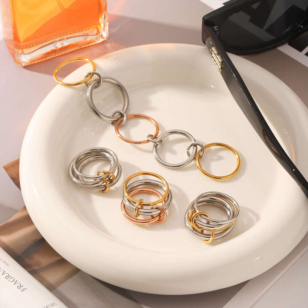 Bestselling Layered Jewelry Stainless Color Block for Women High-end Sense Simple Band Ring Titanium Steel Non-fading