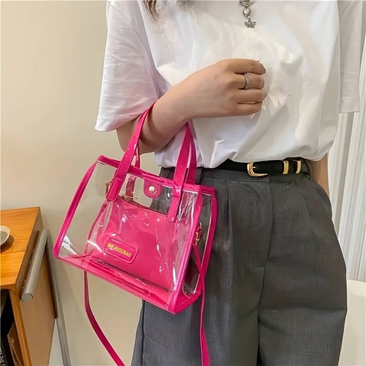 2025 New Transparent Handbag Set Candy Color Designer Women's Crossbody Bag Waterproof PVC Jelly Bag Summer Beach 3