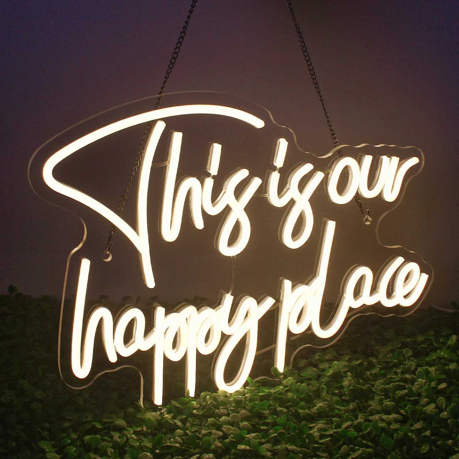 This Is Our Happy Place Neon Signs Art Bedroom Living Room Custom Wall Decor 5V Warm White LED Signs Kid Room Bar Party Decor XJ250602