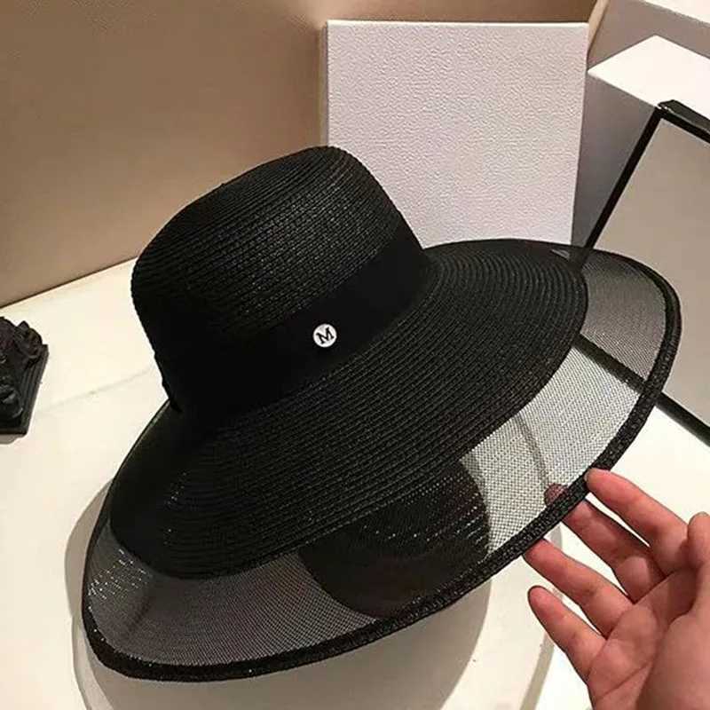 Fascinating Veil Netting Sun Hat UPF 50+ Ladies Hats Wide Brim Straw Hat Women Summer Beach Cap Fedoras Dress Hat W250602