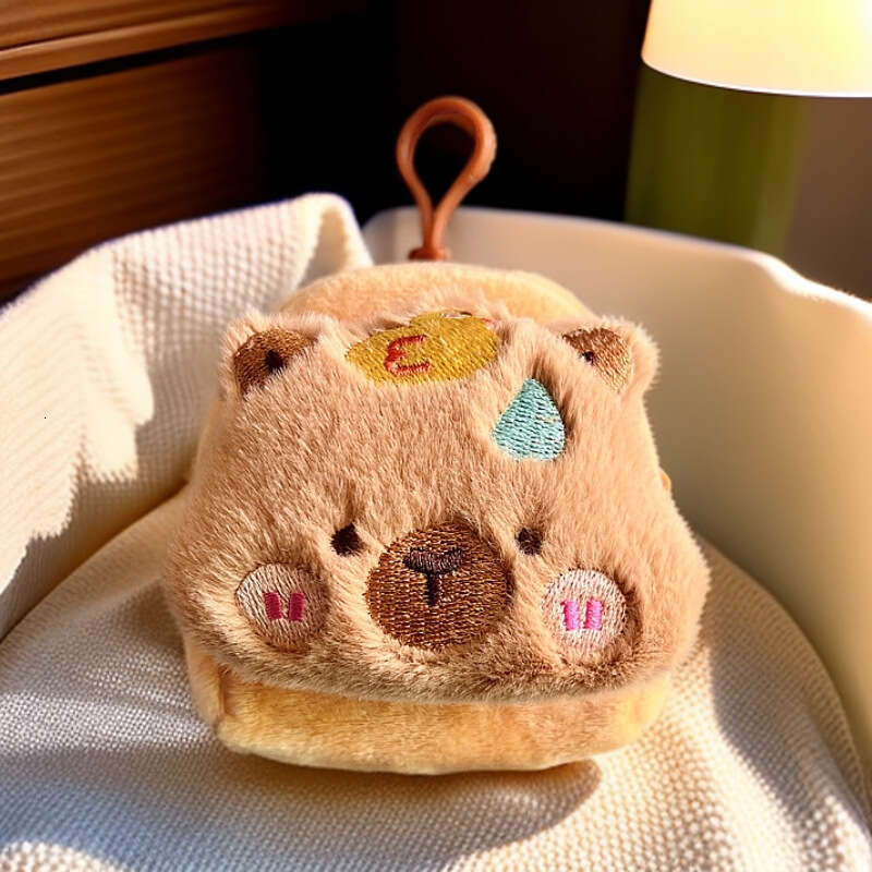 Cute Capybara Square Plush Coin Purse Mini Bag Storage Card Holder Round Shockproof Bluetooth Earphone Case