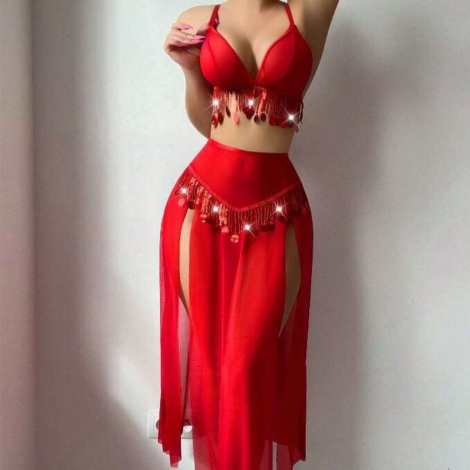 Spell Lingerie Porn Suits New Hollow Metal Chain Red Sexy Lingerie Set For Women Sexy Lingerie