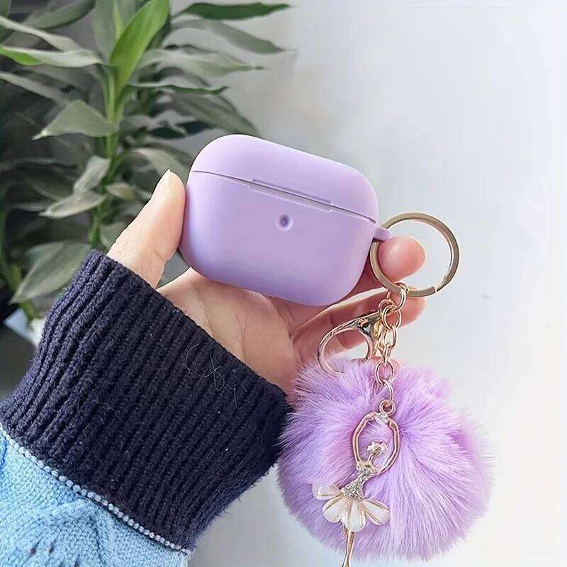 3/4 Earphone Soft TPU Ballet Pendant Cover With Circular Plush Keychain For Pro/Pro2 Protective Case