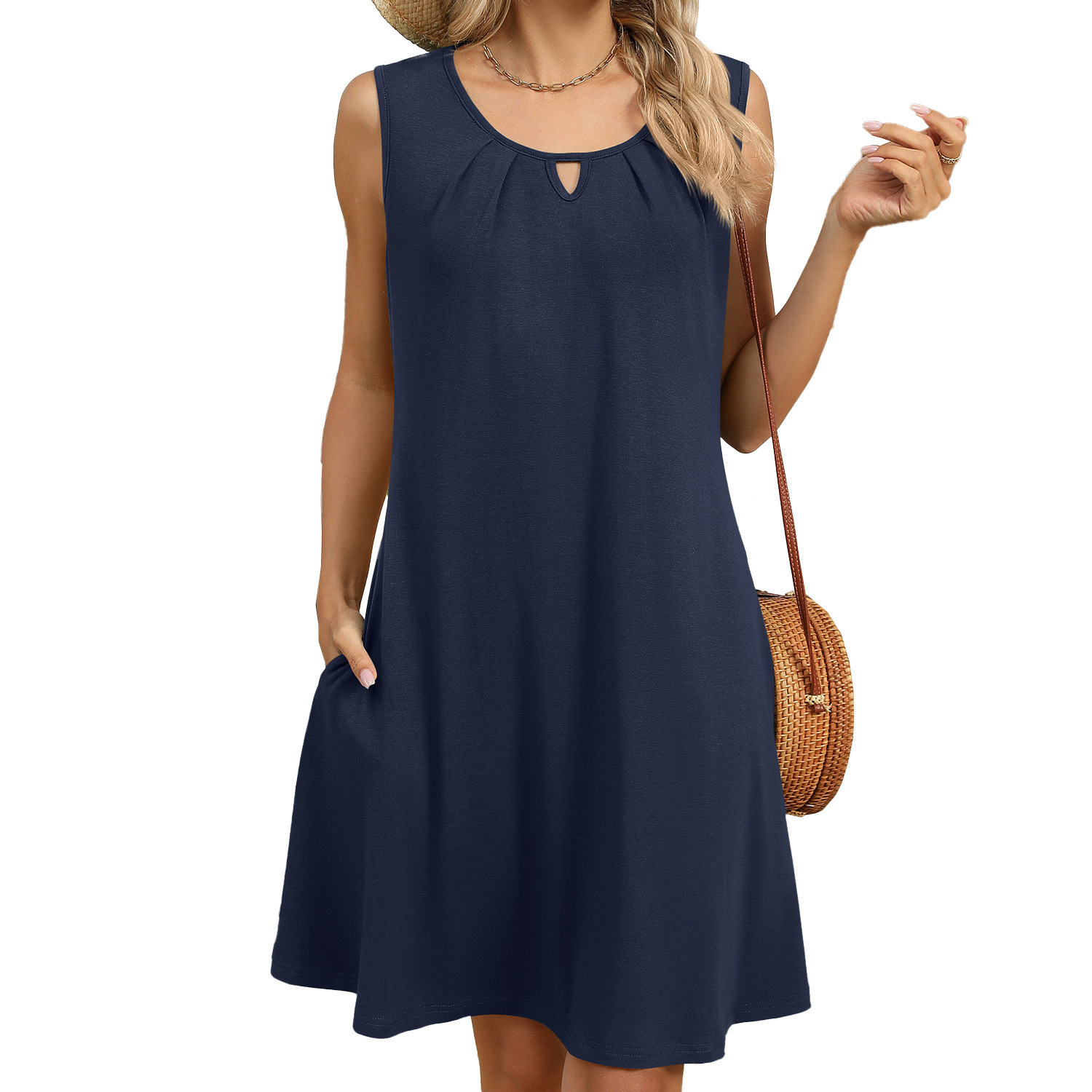 Luxury Designer Dress 2025 Summer New Solid Color Round Neck Hollow Sleeveless Dress Designer Dress