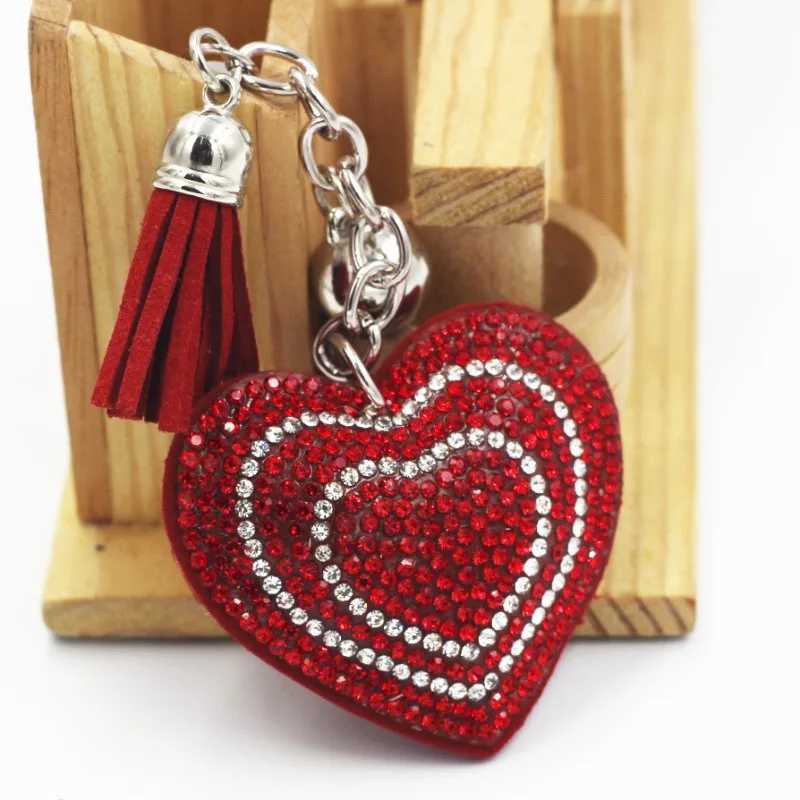 Gorgeous Red Rhinestone - Encrusted Heart Keychain with Stylish Tassel XJ250602
