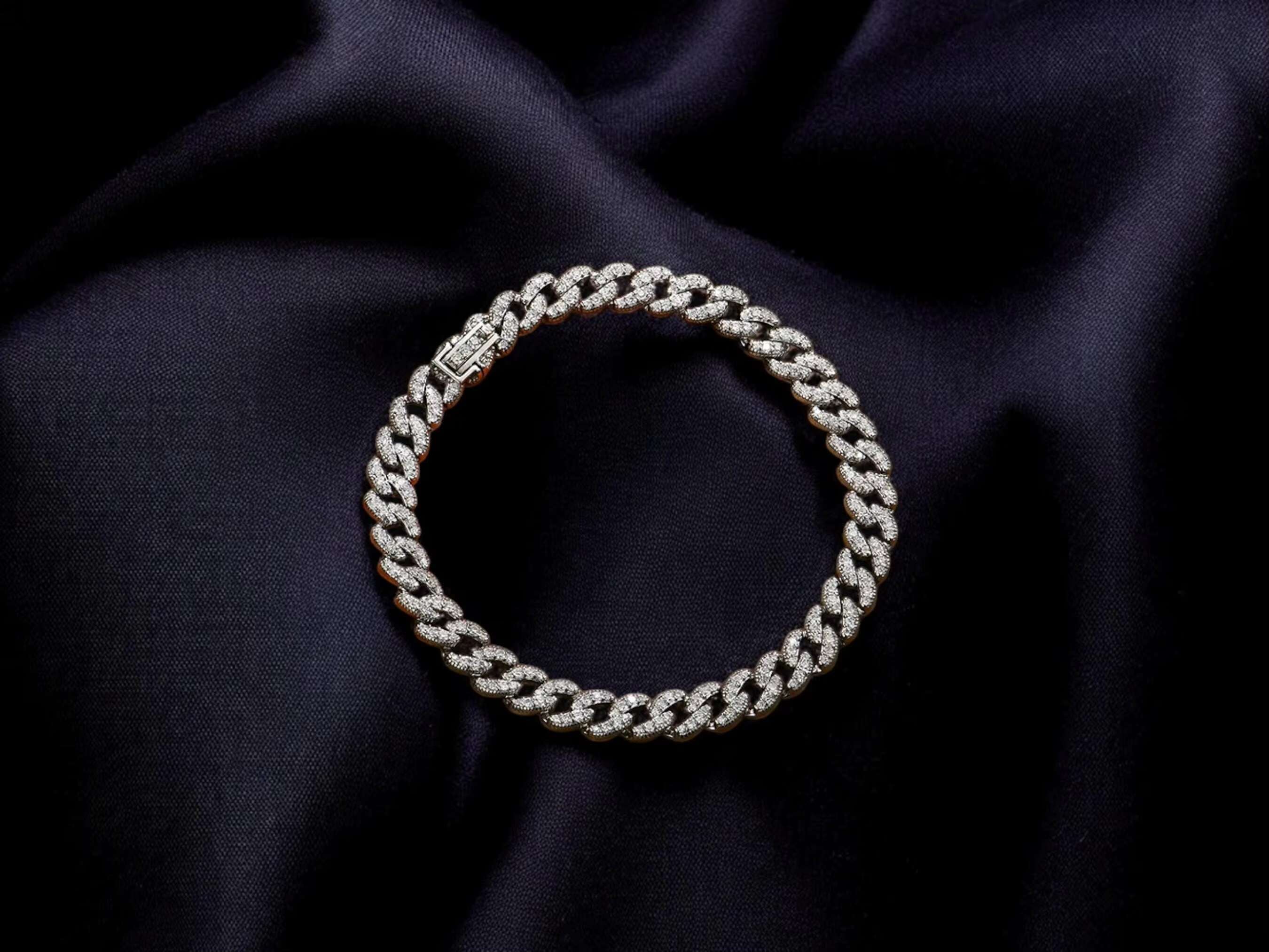 Classic Full Moissanite Round Cut Diamond Cuban Chain For Men Women 18k Gold Plated Fine Jewelry Bracelet For Men And Women
