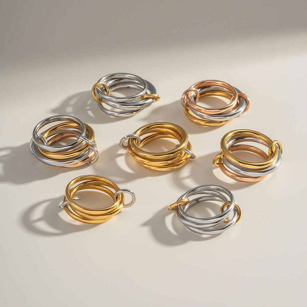Hot Selling Stackable Plain Band Interlocking Personality Design Elegant Rings Non-Fading Stainless Steel Jewelry