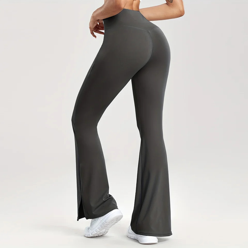 Women Casual Solid V-Waist Pocket Side Vent Flared Leggings Slim Fit Fashion Streetwear Lady Pants 250603
