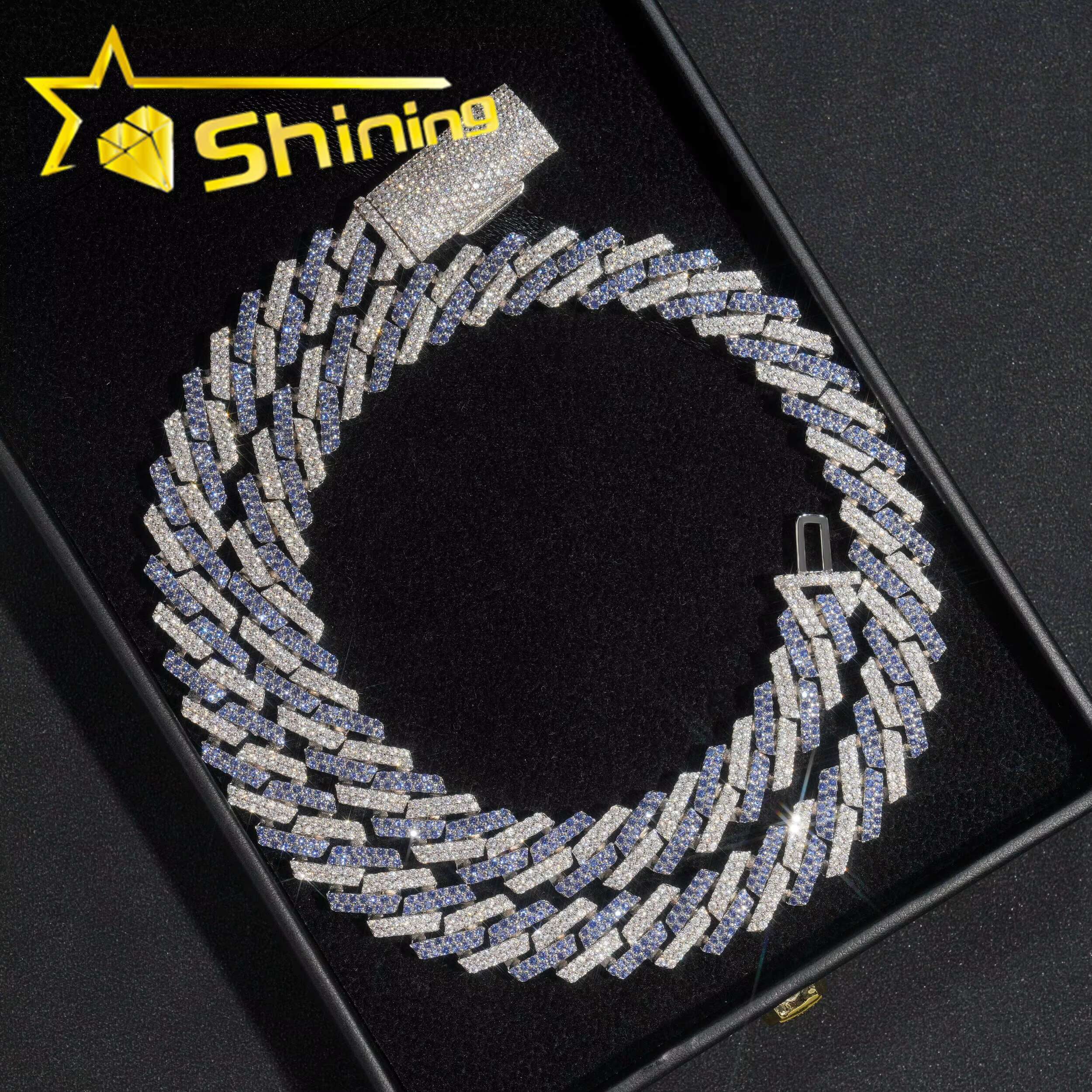 Fine Jewelry Iced Out Hip Hop Chain S925 Gold Plated VVS-FL Moissanite Mixed Synthetic Spinel Blue Fashion Long Chain Necklace