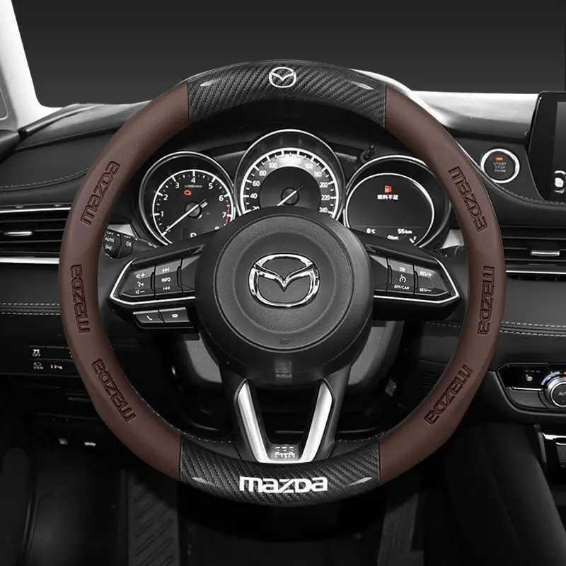38CM Carbon Fiber Leather Steering Wheel Cover For Mazda 2 3 CX5 CX30 CX8 CX3 Mazda2 6 5 CX9 BT50 Car Accessories R250603