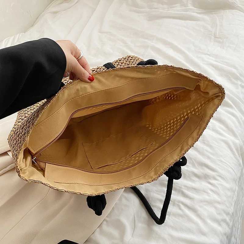 Elegant Ladies Str Woven Handbag Women Holiday Beach Bag Casual Shopper Tote Top-Handle Bags Fashion Underarm Shoulder Bags Y250603