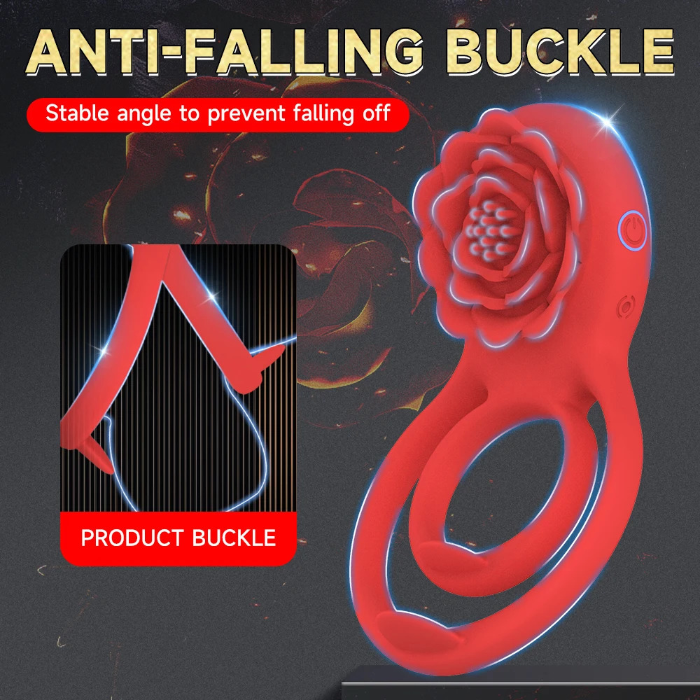 Vibrating Cock Ring with Rose Clitoral Stimulator Delayed Ejaculation Penis Rings Vibrator Couples Adult Sex Toys for Men Women 250603