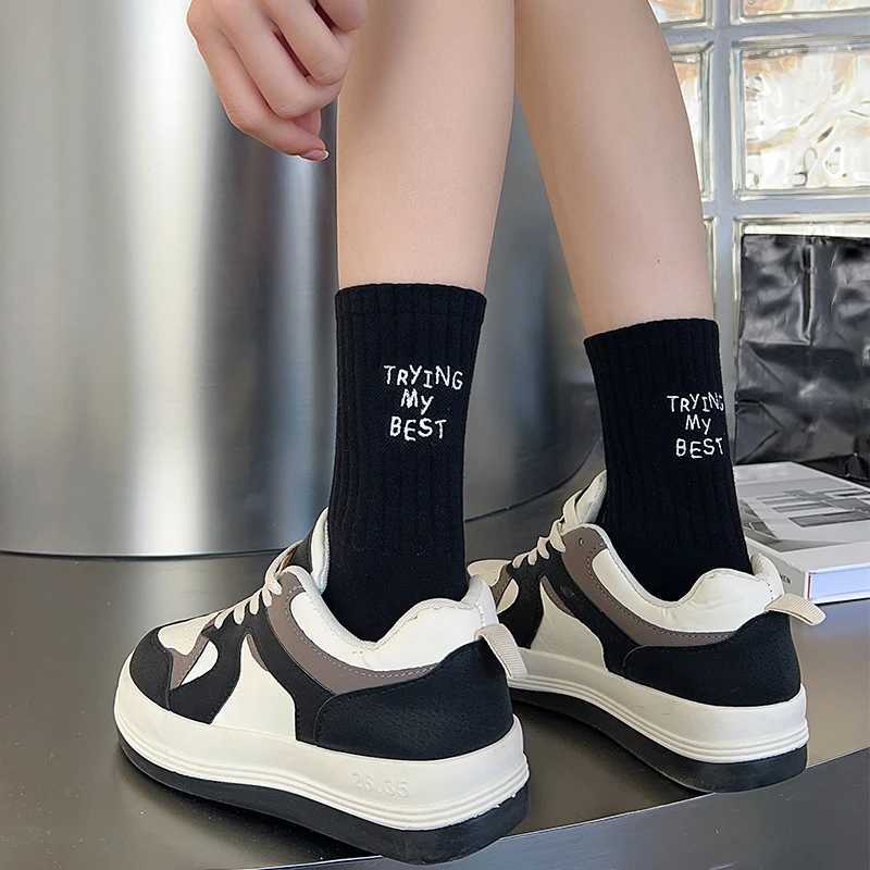 Women Crew Socks New Spring Summer Japanese Style Letter Embroidery Sports Socks Womens Breathable Girls White Socks T250602