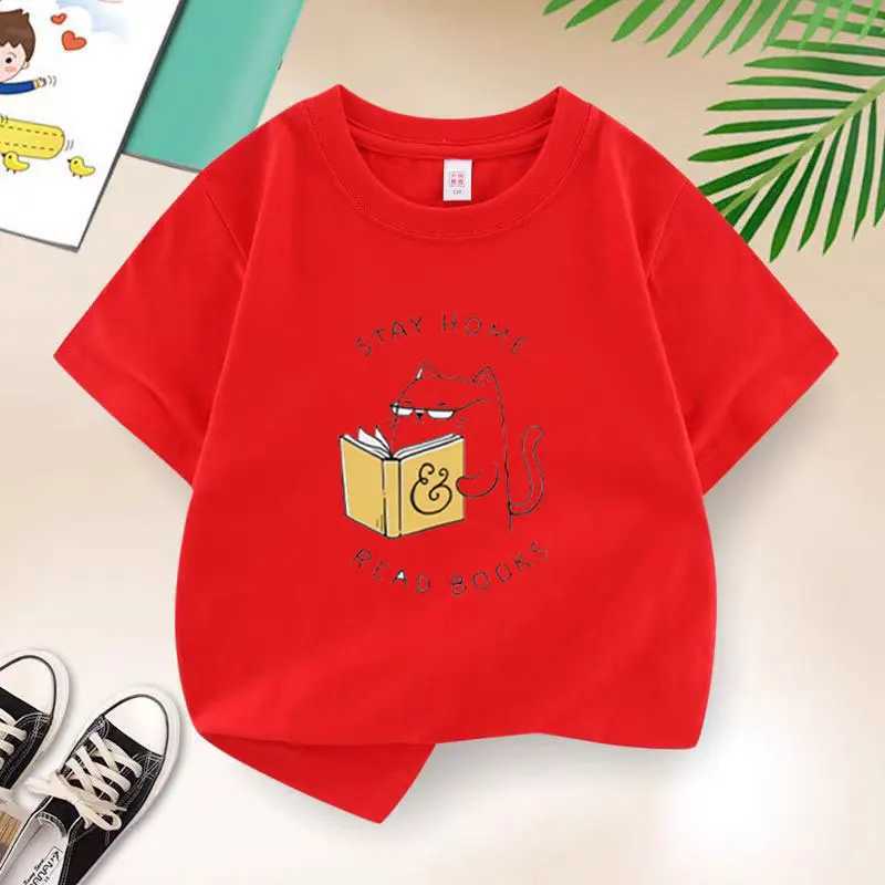 Cat Reading T-shirt for Girls Cotton Kids T Shirt Cartoons Children Casual Clothes Teen Baby Girl Summer Y2K Tops 6 8 10 12 Years T250603
