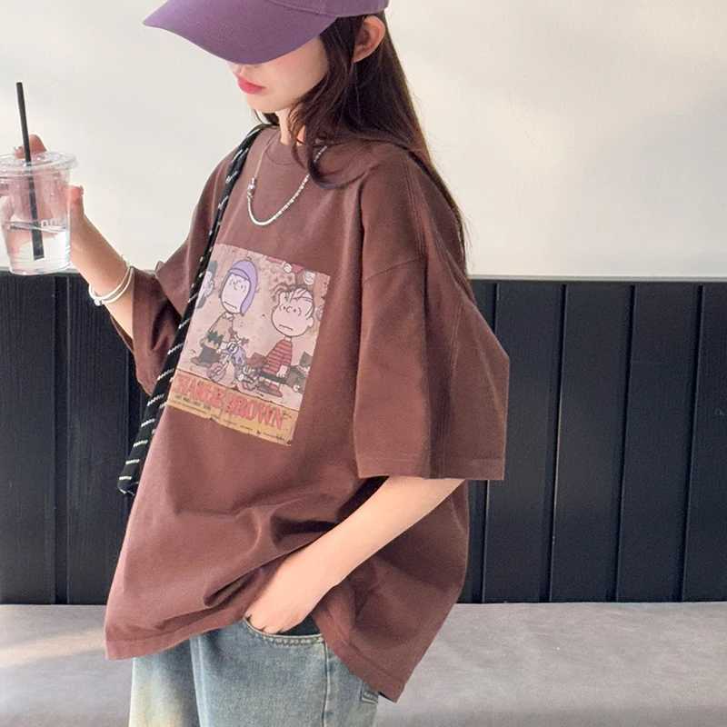 Girls Short Sleeve T-shirt 2025 Summer New Item Childrens American Retro Loose Top Girls Casual Base Shirt T250603