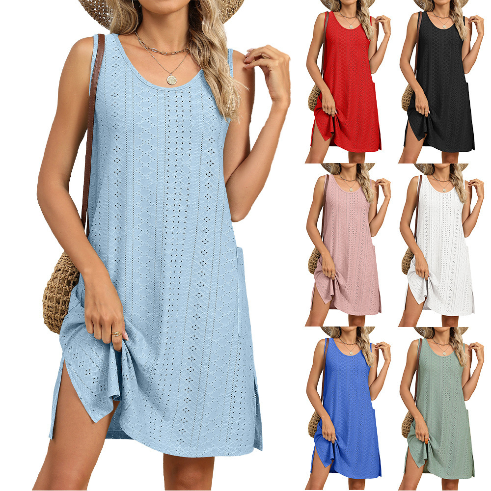 Luxury Designer Clothing Europe And America 2025 Summer New Item Solid Color Round Neck Loose Sleeveless Dress New Designer Dress